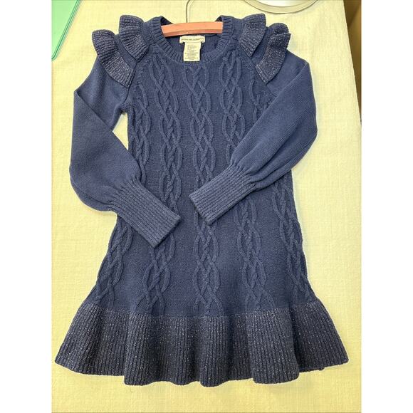 Cupcakes and Cashmere Sweater Dress Navy Cable Knit Ruffle Glitter Accents 5/6 - Picture 4 of 13